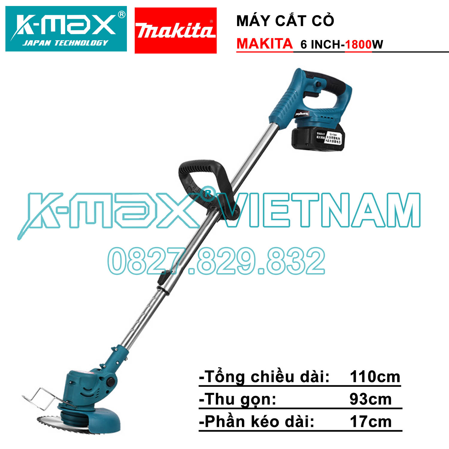 Máy cắt cỏ, tỉa cành cầm tay makita - công suất lớn 1800w - lưỡi cắt 6 inch - động cơ lõi đồng 100% - tặng bộ phụ kiện - chân pin phổ thông mkt
