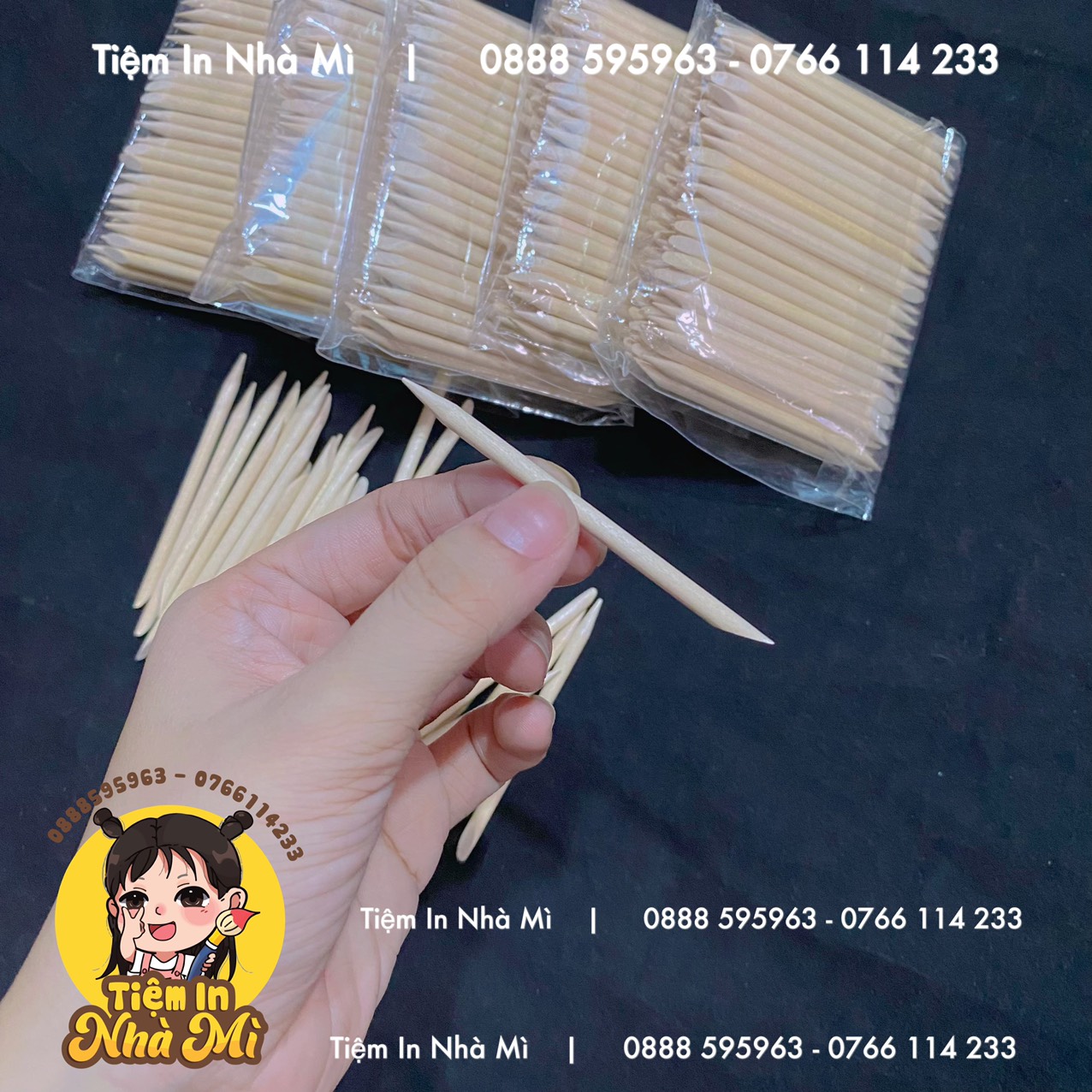 Túi 100 que gỗ làm móng tay 2 đầu