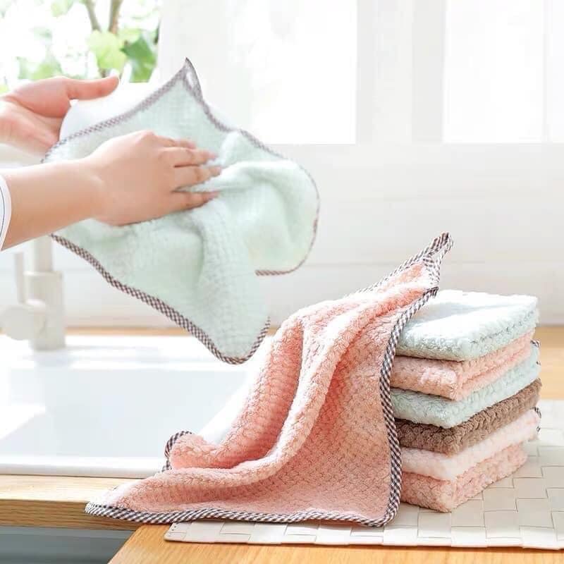 Sét 10 khăn lau đa năng viền kẻ siêu thấm có móc treo-Khăn lau bếp, lau ô tô, lau bàn, khăn-Khăn Bông Lau Bếp, Lau Tay, Lau Chén Bát - Khăn Vệ Sinh Đa Năng 2 Mặt Siêu Thấm Hút