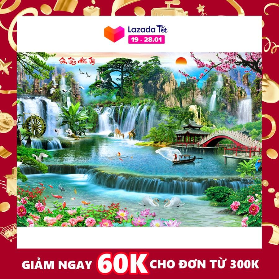 Tranh dán tường VTC Sơn thủy hữu tình UD0521 kim sa