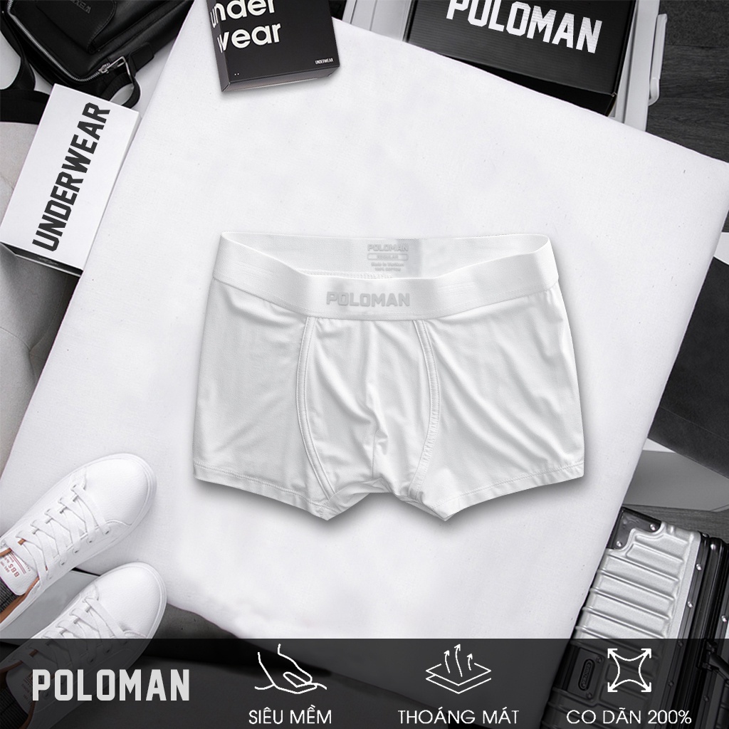 Boxer Sịp đùi Lụa Sữa POLOMAN Quần Lót Nam Thun Lụa Chất Đẹp Sịp Mát Lạnh