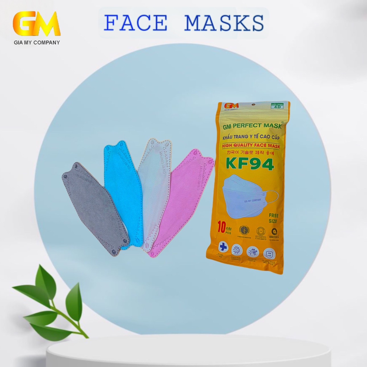 10 chiếc Khẩu trang 4D KF94 Gia Mỹ ôm gọn mặt, vải mềm mịn, êm tai
