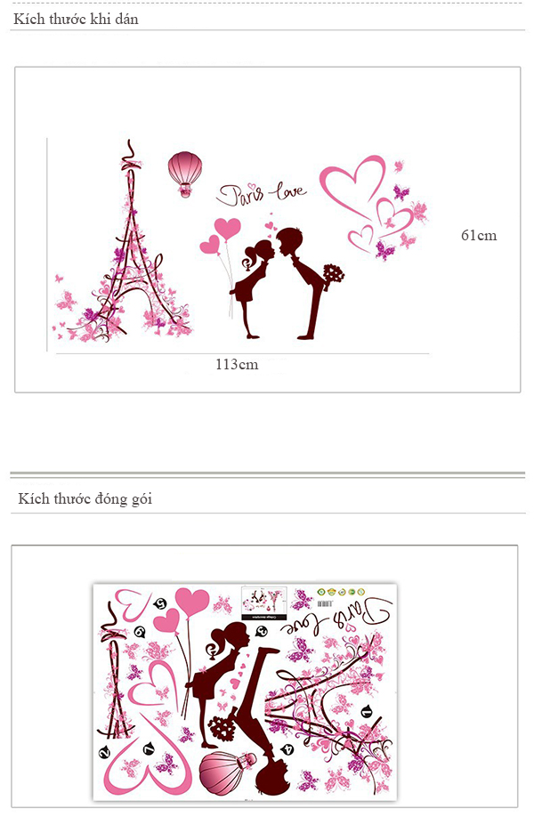 DECAL DÁN TƯỜNG TRÁI TIM HỒNG VÀ CẶP ĐÔI