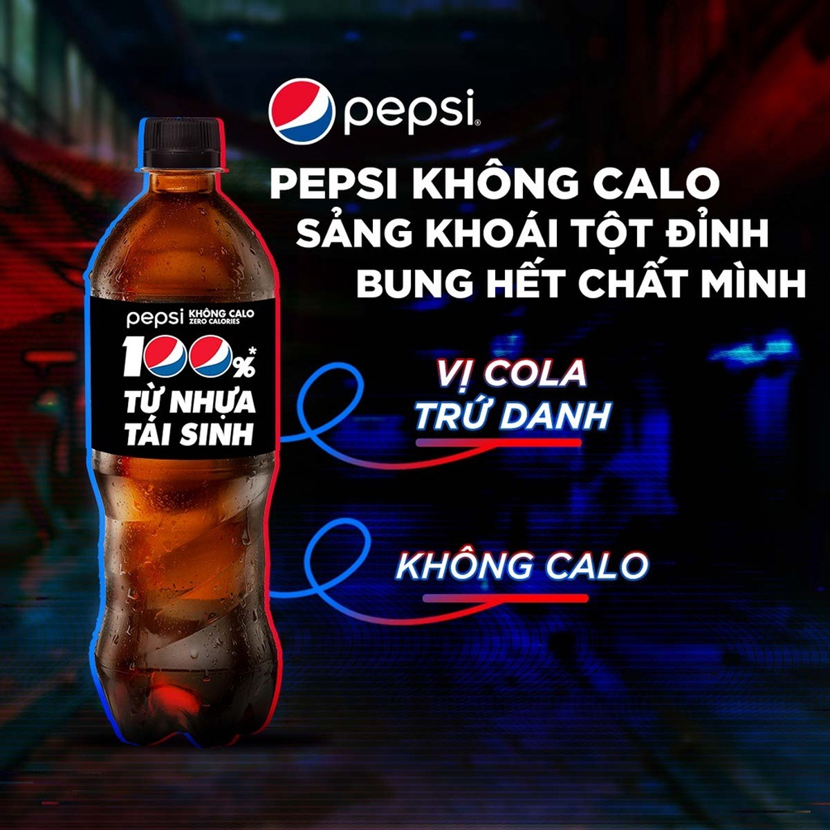 LỐC 6 CHAI NƯỚC GIẢI KHÁT KHÔNG ĐƯỜNG ZERO CALORIES PEPSI 390ML