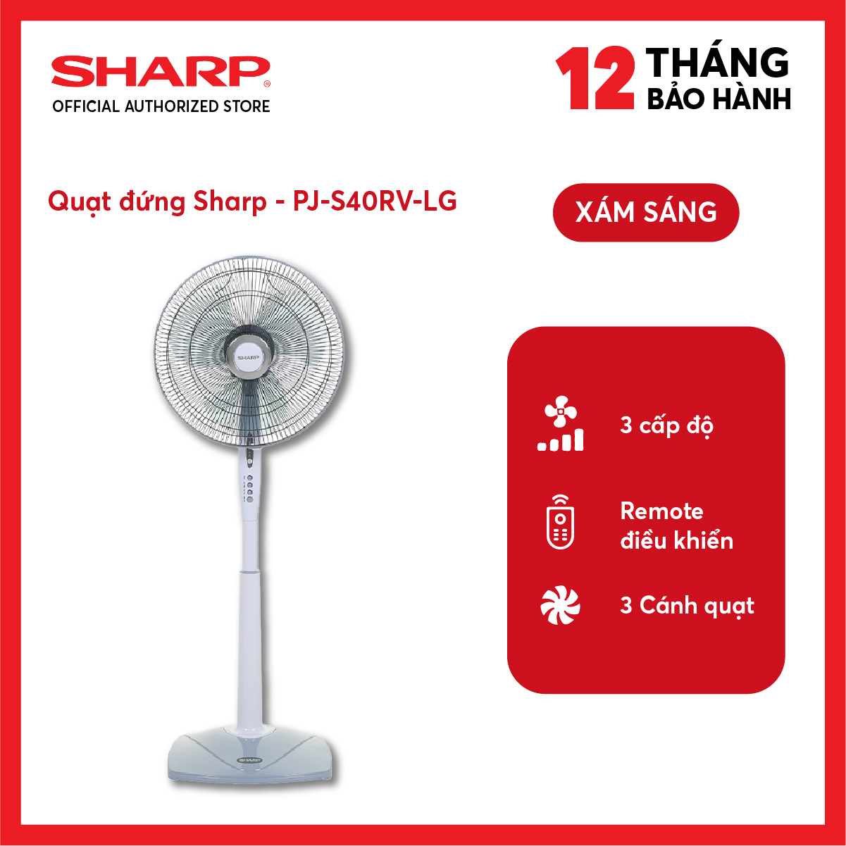 Quạt đứng Sharp không có điều khiển PJ-S40MV-LG