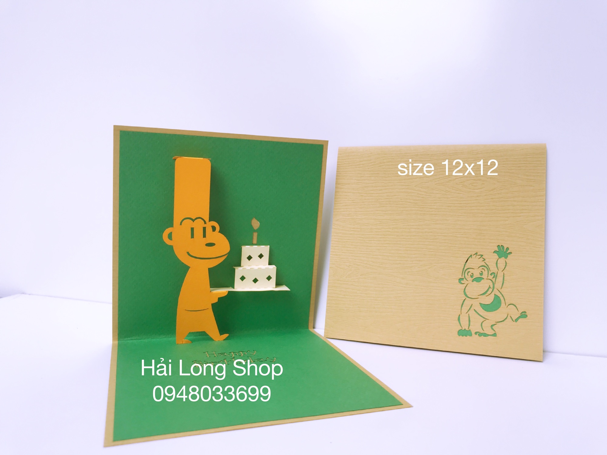 Con Khỉ  1 - Monkey - Birthday - Sinh Nhật - Thiệp 3D ( mở 90 độ )