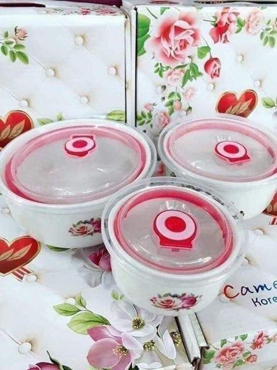 Bộ 3 bát sứ có nắp hút chân không cao cấp