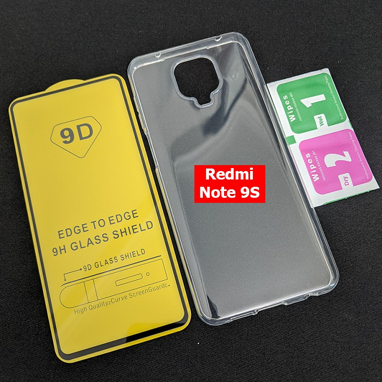 Combo kính cường lực 9D full màn hình + ốp lưng dẻo Redmi Note 9s