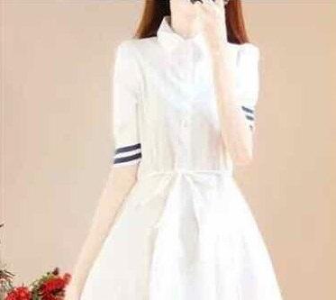 Đầm xòe sơ mi viền đen Hàn Quốc DX30 (Trắng)