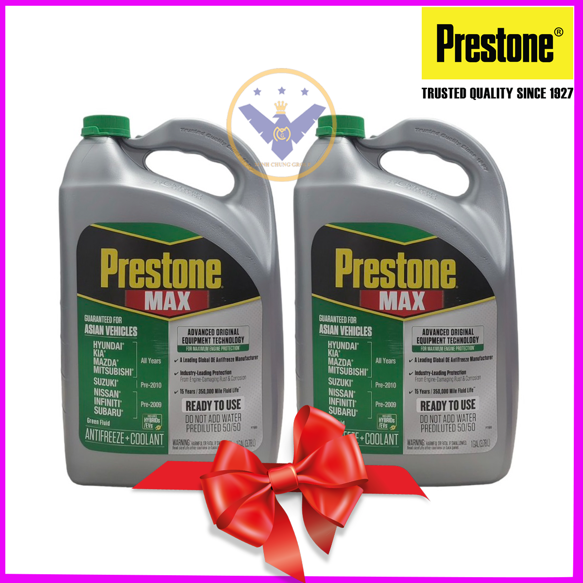 Combo 2 can nước làm mát động cơ xe ô tô prestone max asian vehicles 50% - màu xanh lá - can 3.78l