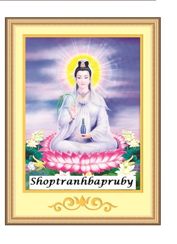 [HCM]Tranh đính đá Quan Âm Bồ Tát tọa sen 77455 kích thước 40 x 50 cm