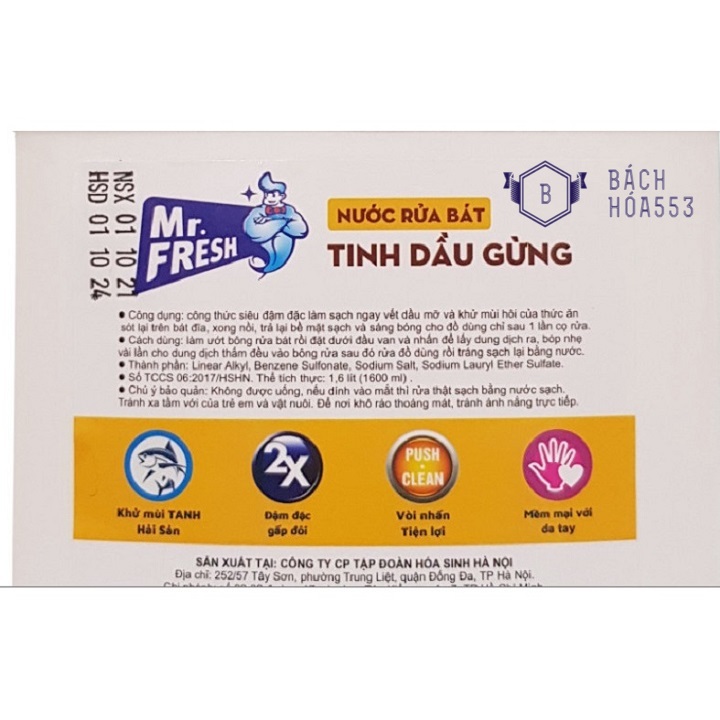 Nước rửa chén đậm đặc Mr.Fresh Hando 1.6L HD90