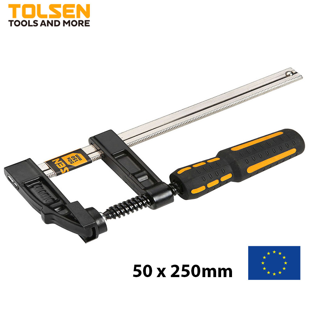 CẢO CHỮ F CÁN NHỰA CÔNG NGHIỆP 50x250mm Cảo Vam Kẹp Gỗ Nhanh Chữ F Loại Tốt tay cầm bọc nhựa PVC  chống trơn trượt