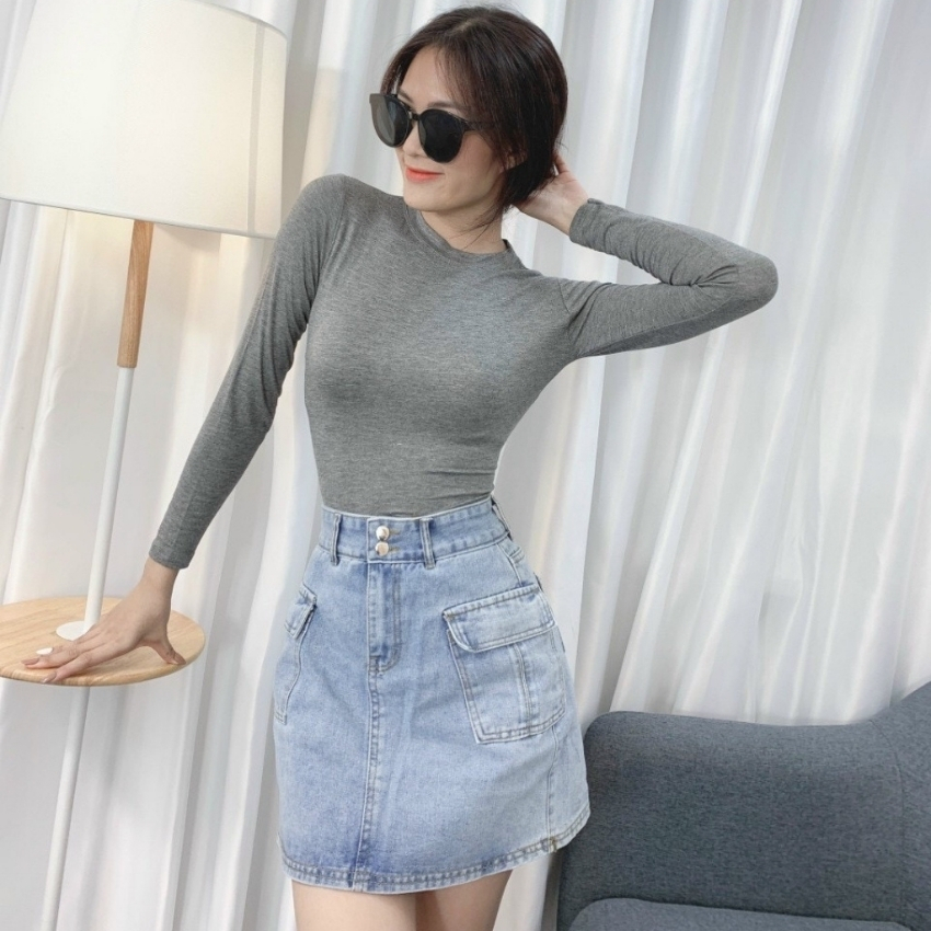 Áo thun nữ A51 Áo Thun Tay Dài Cổ Tròn Fom Ôm Dáng Dài Freesize 55kg Chất Thun Mịn Mát Co Giản Ảnh Thật