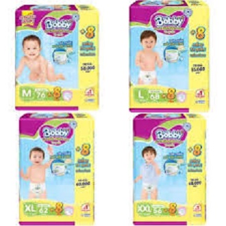 {Cộng 8 miếng} Mẫu mới - Bỉm Bobby Quần M76/L68/XL62/XXL56 miếng.