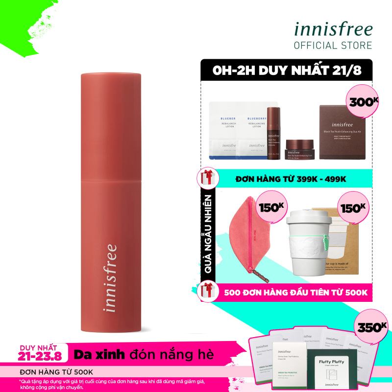 Son môi lâu trôi dạng kem Innisfree Vivid Cotton Ink #17 Roasted Almond Coral 4g