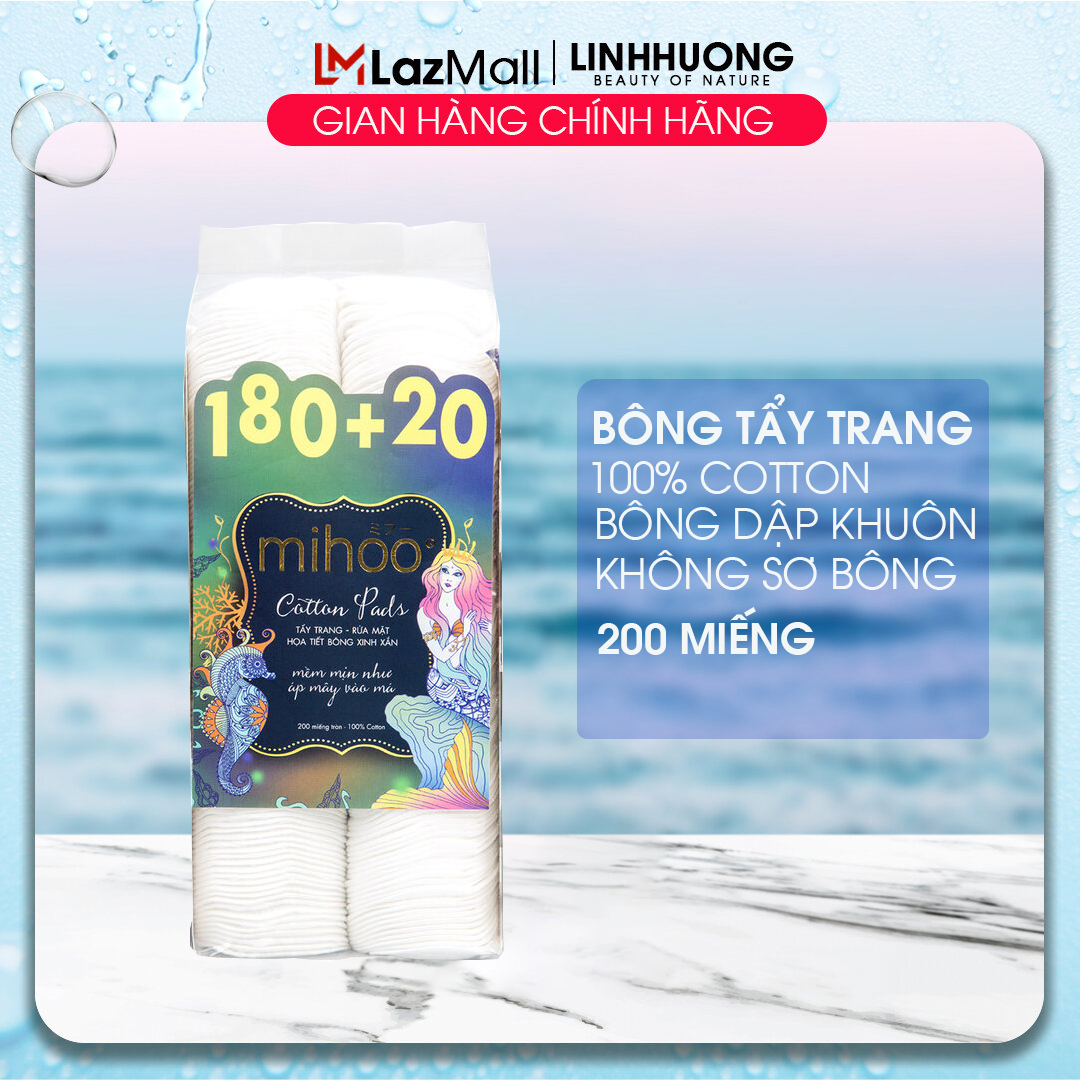 Linh Hương Bông tẩy trang Mihoo 100% cotton mềm mịn dập khuôn không sơ 200