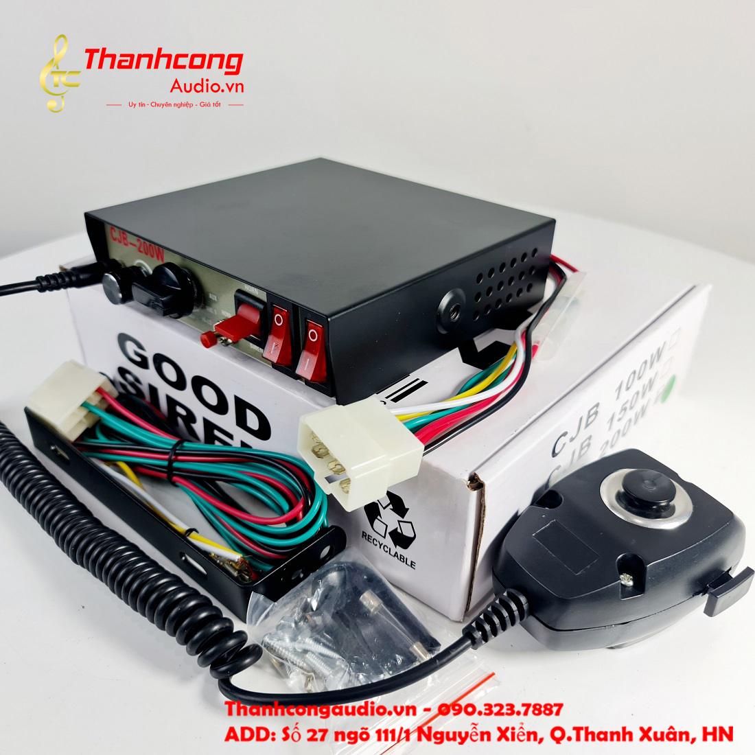 Bộ còi hú 12v/24v cjb 200w - kèm micro cầm tay