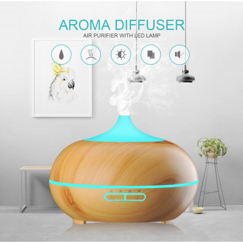 [Freeship + tặng điều khiển] Máy xông tinh dầu, máy khuếch tán tinh dầu bí ngô chính hãng Aroma diffuser loại 550ml, đèn led 7 màu, 3 chế độ hẹn giờ, tạo độ ẩm phòng, tự ngắt khi hết nước, tặng điều khiển từ xa