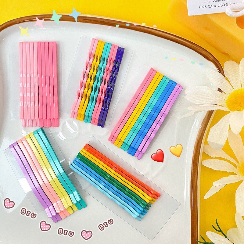 Set 10 ghim cài tóc kẹp tóc họa tiết lượn sóng màu sắc cầu vồng xinh xắn cho nữ