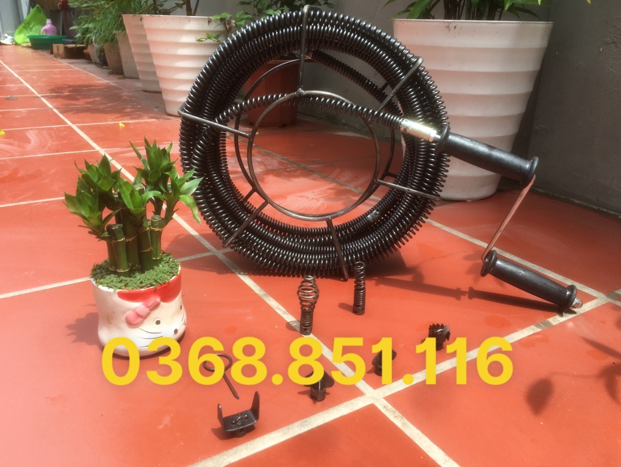 Dây thông cống LÒ XO 9M ( 9M + 6 đầu thông + tay quay....)