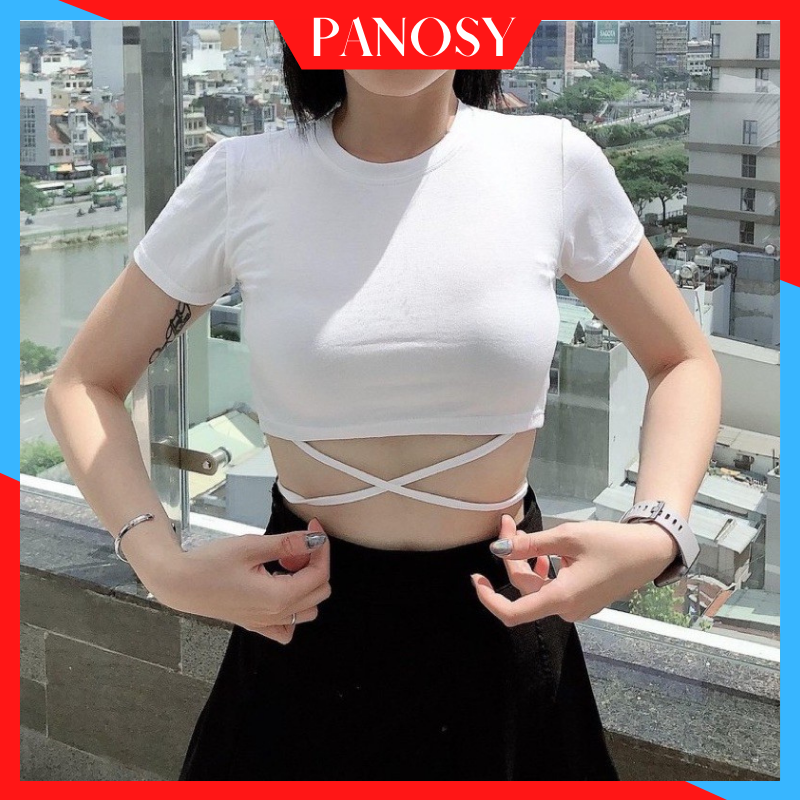 Áo Croptop Đan Dây Eo, dáng ôm basic - A341