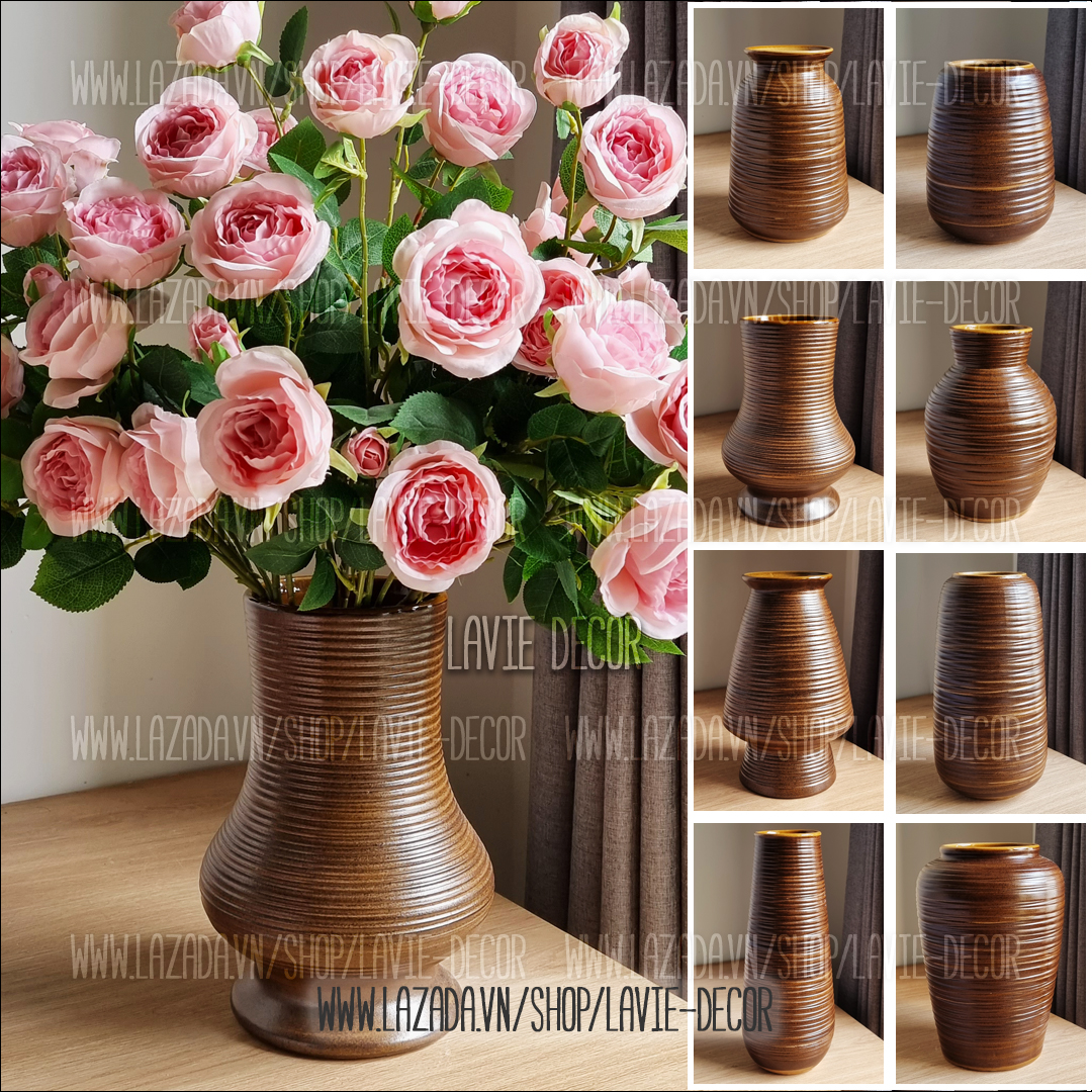 Lọ hoa gốm sứ men nâu mộc Bát Tràng