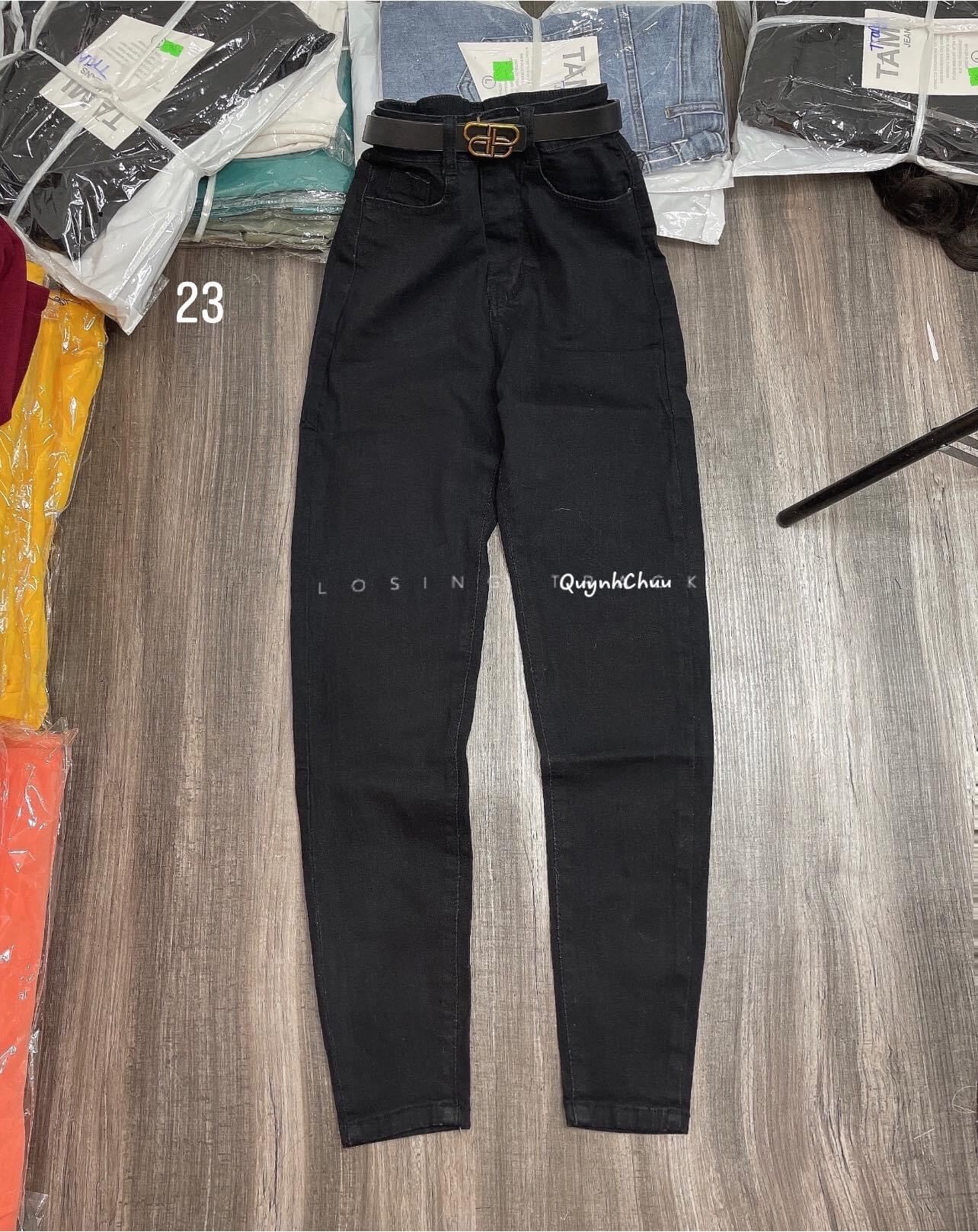 Quần Jeans Dài Lưng Cao Co Giãn Trơn