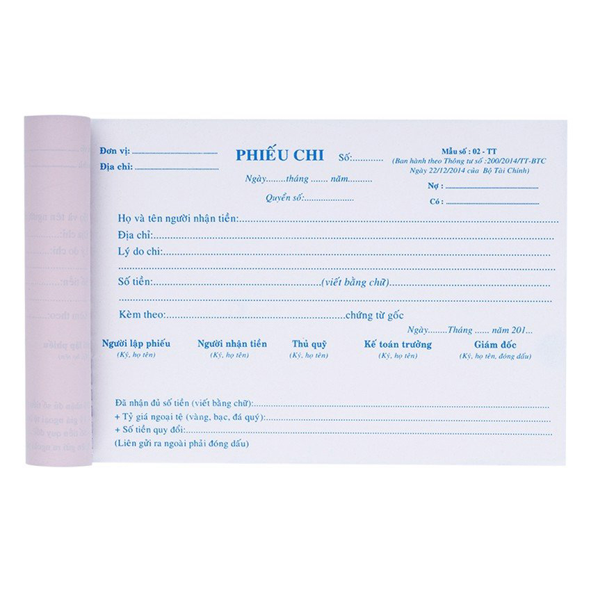 10 cuốn phiếu chi 1 liên giấy trắng - 100 tờ