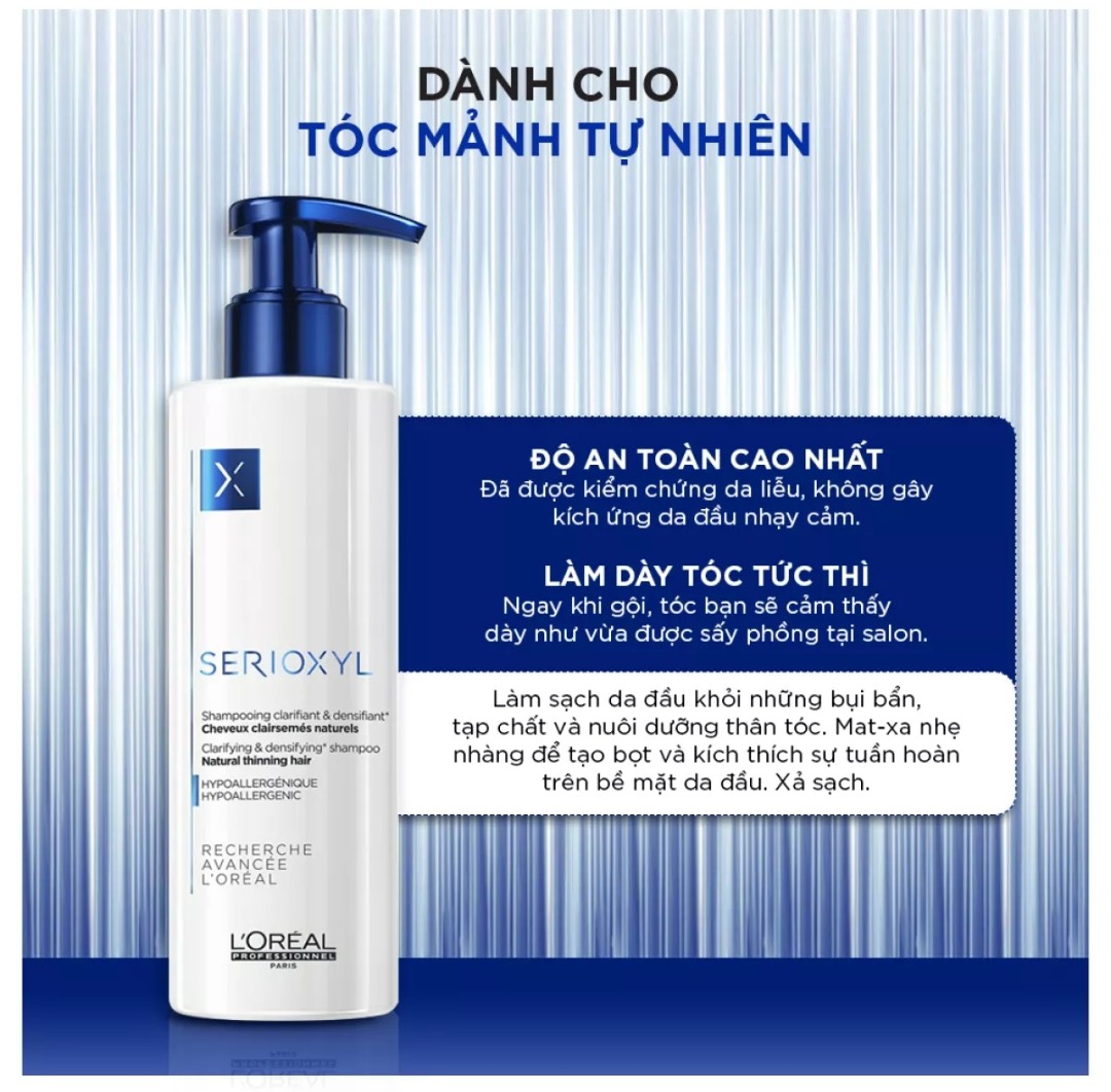 Dầu Gội L'Oréal Professionnel Làm Dày & Giúp Mọc Tóc 250ml Serioxyl GlucoBoost Clarifying Shampoo
