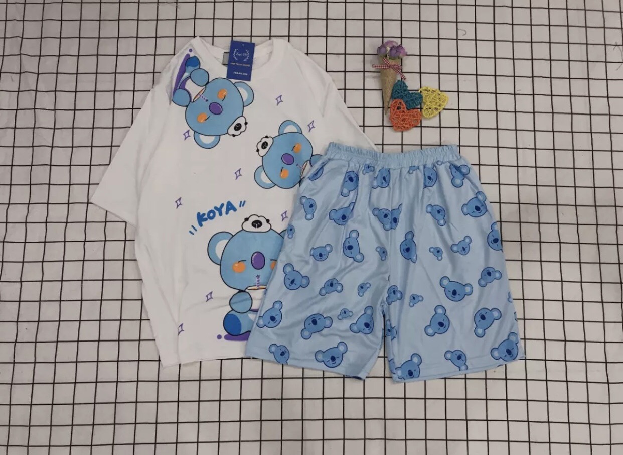 Đồ Bộ Coton Gấu Teddy Xanh Cute  Thun Coton Thoáng Mát Nam Nữ Đều Mặc Được  Đồ Bộ Mặc Nhà  Đồ Bộ Hoạt Hình Dễ Thương Đồ Bộ 3D Cute TTSLB0059