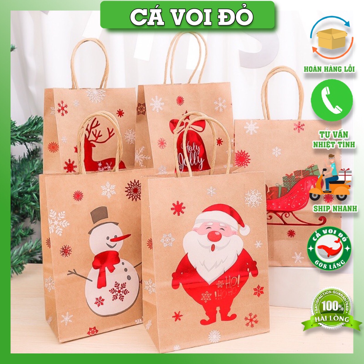 Túi Giấy kraft Đựng Quà Giáng Sinh Noel Dễ Thương