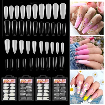 SHEDE Natural for Nails Extension Full Cover Acrylic DIY Nail Art Tips Manicure Accessories Coffin Fake Nails Ballerina False Nails