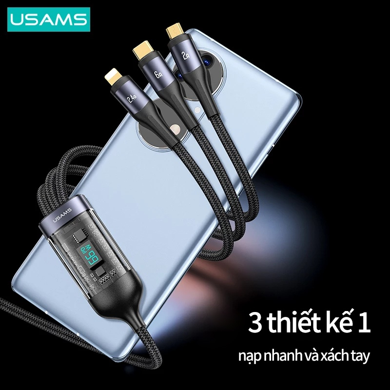 Dây Cáp Sạc Nhanh USAMS PD 100W 3 Trong 1 (Lightning+Type-C+Micro USB)