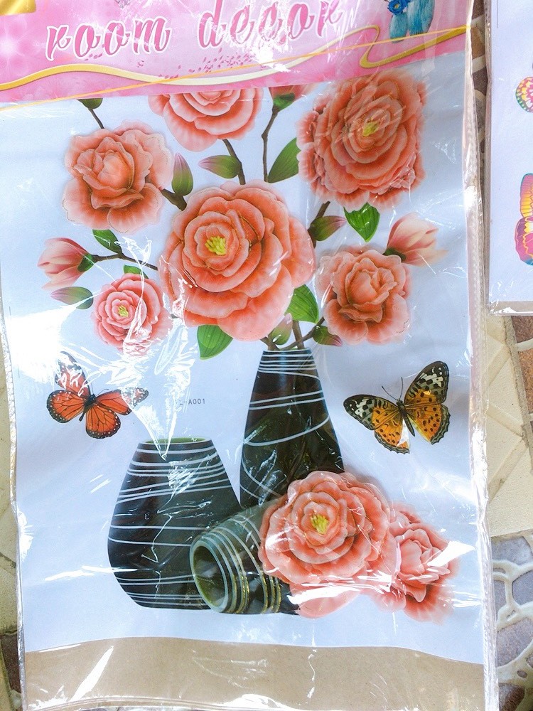 Bình Hoa 3D nổi dán tường vân nổi lọ hoa trang trí tường sẵn keo bóc dán khổ 30x50cm - Bình hoa dán tường trang trí nhà cửa - dán tường, dán kính, dán cửa. Tranh Decor 3D bình hoa. Tranh dán tường 3D