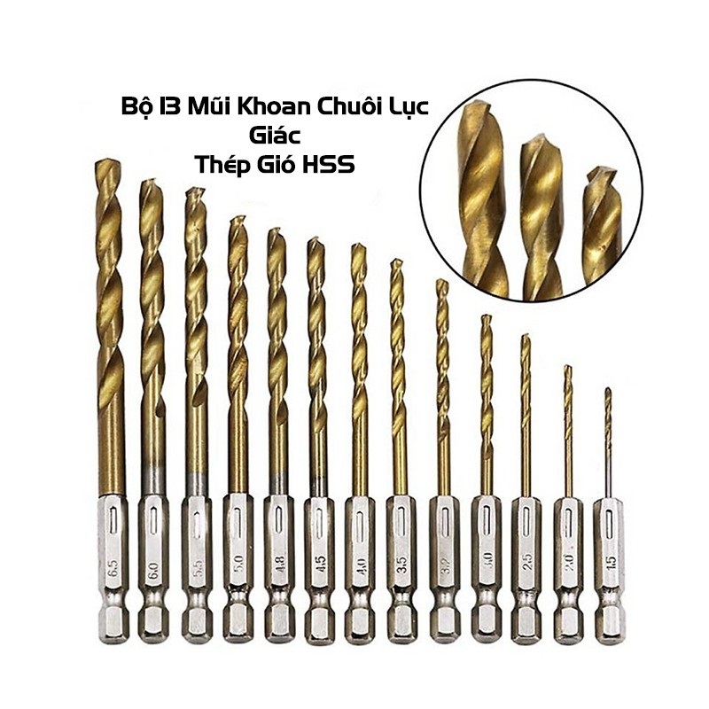 Mũi Khoan Thép Gió HSS Titanium Chuôi Lục Giác phi 1.5 - 6.5mm