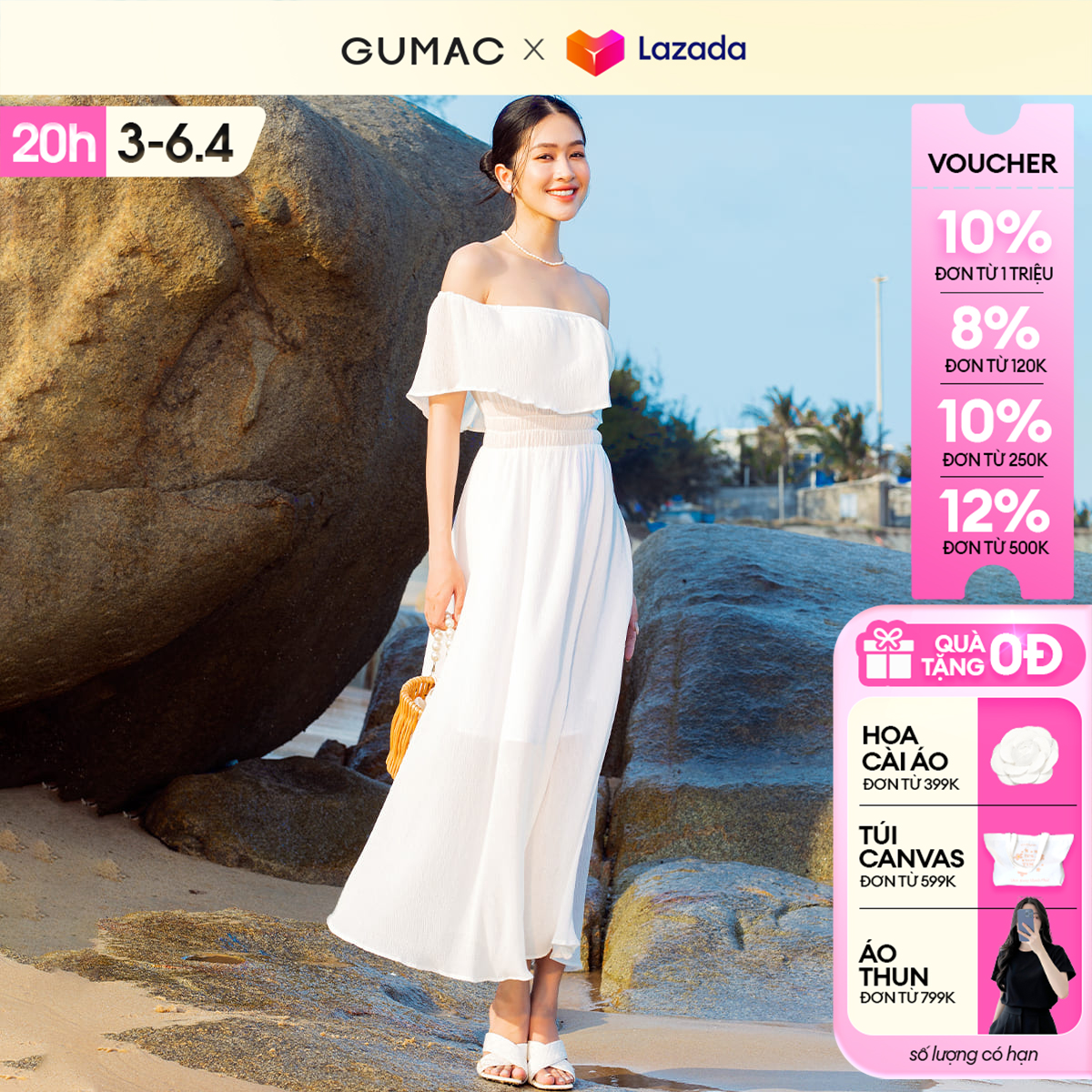 Đầm nữ maxi trễ vai GUMAC DD05031 - DD05090
