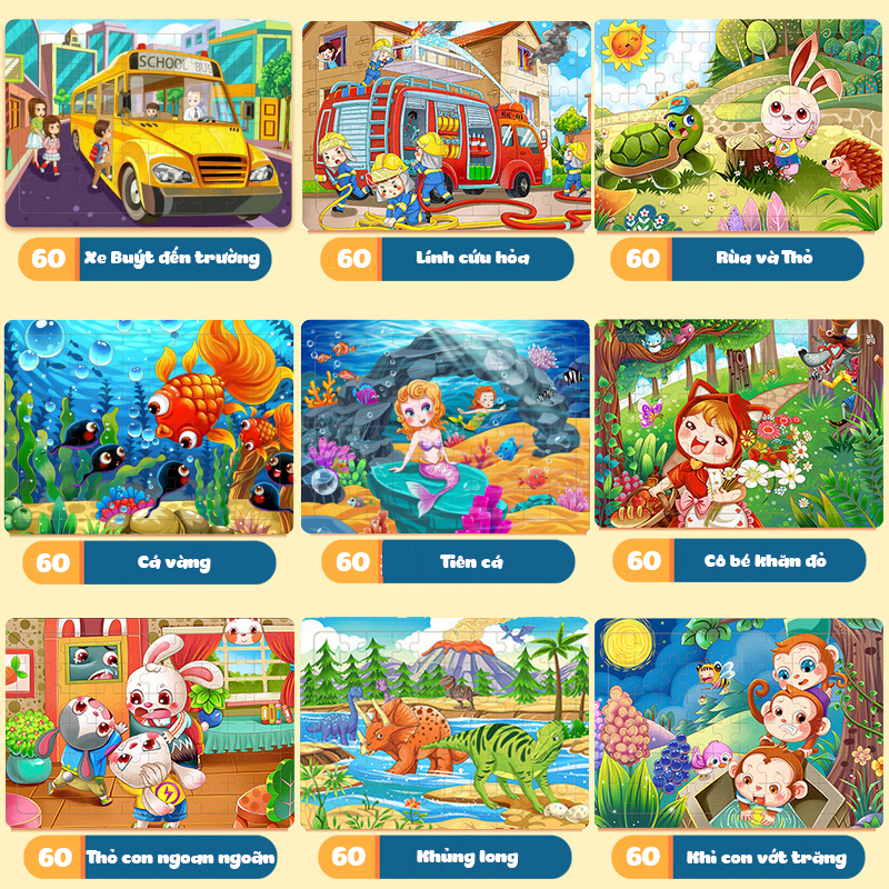 [60 miếng] Đồ chơi ghép hình gỗ puzzle