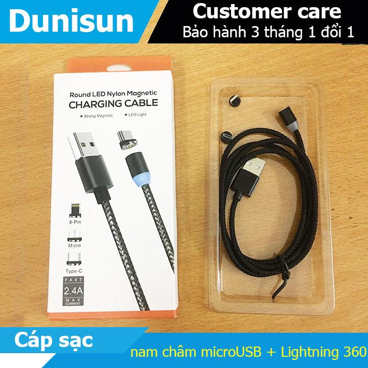 Cáp Sạc Từ Hít Nam Châm Đầu Android hoặc IPhone 360 Độ Dây Dù,Có LED
