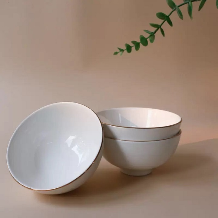 Set 6 Chén Cơm Viền Vàng Đường kính 11,2 cm Sứ Long Phương Cao Cấp