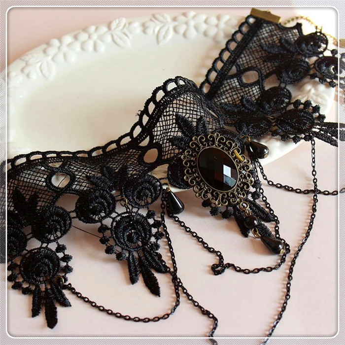 [HCM]Vòng cổ choker ren đen đính ngọc đa phong cách