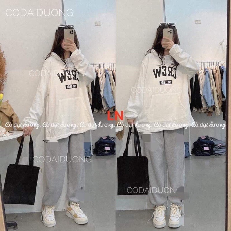 Áo hoodie crew+quần bom xám ln11