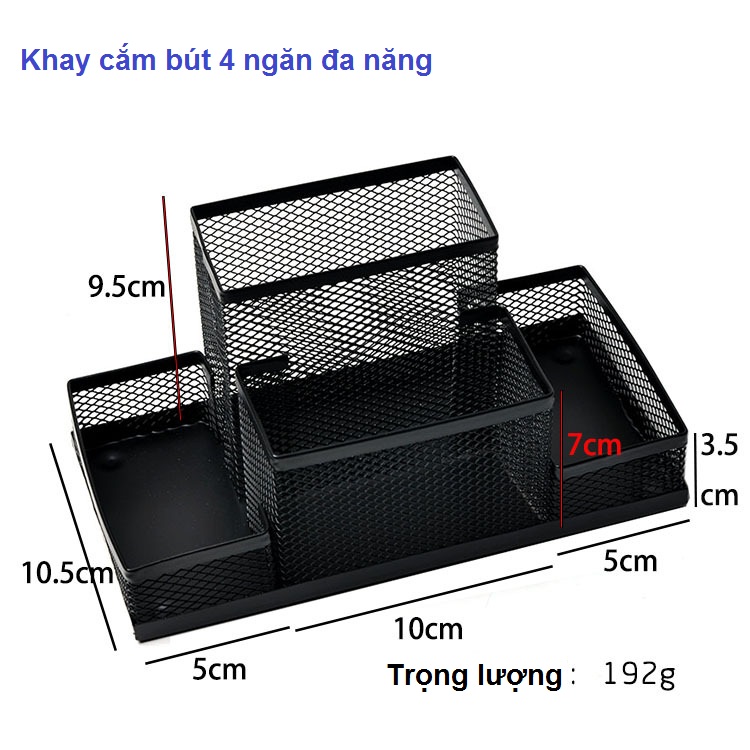 Khay 4 ngăn đựng bút và văn phòng phẩm (sắt sơn tĩnh điện đen)