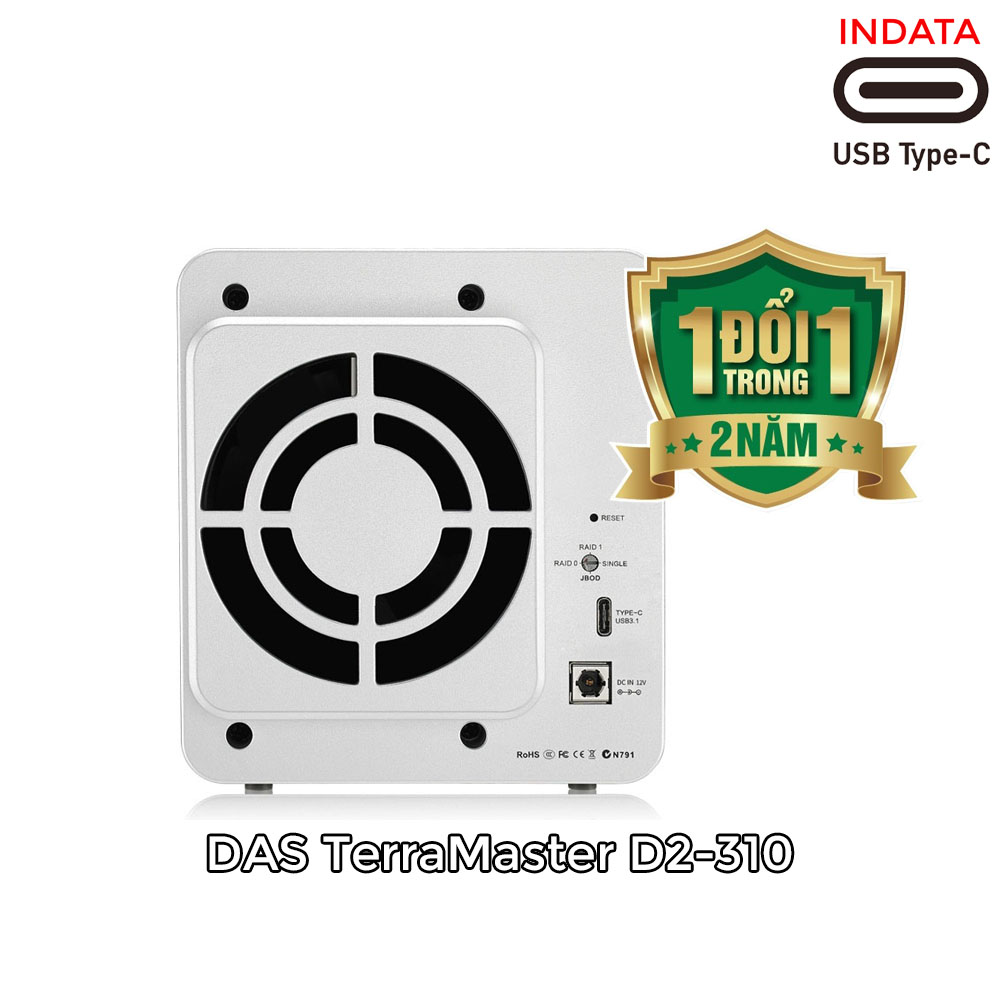 Bộ lưu trữ DAS TerraMaster D2-310 USB Type-C, 2 khay ổ cứng RAID