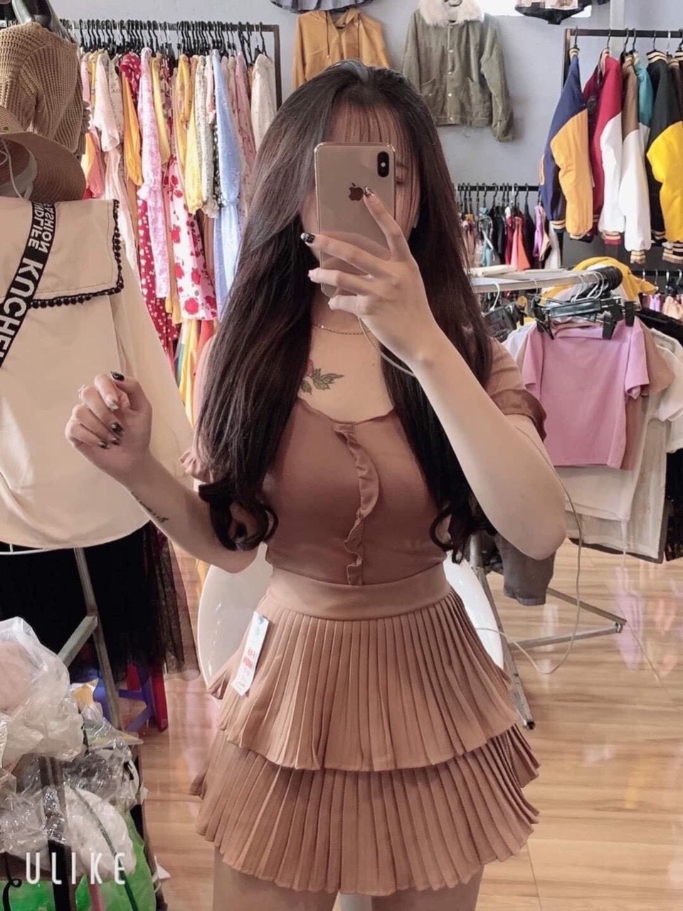 chân váy nữ ngắn 2 tầng dập ly xinh