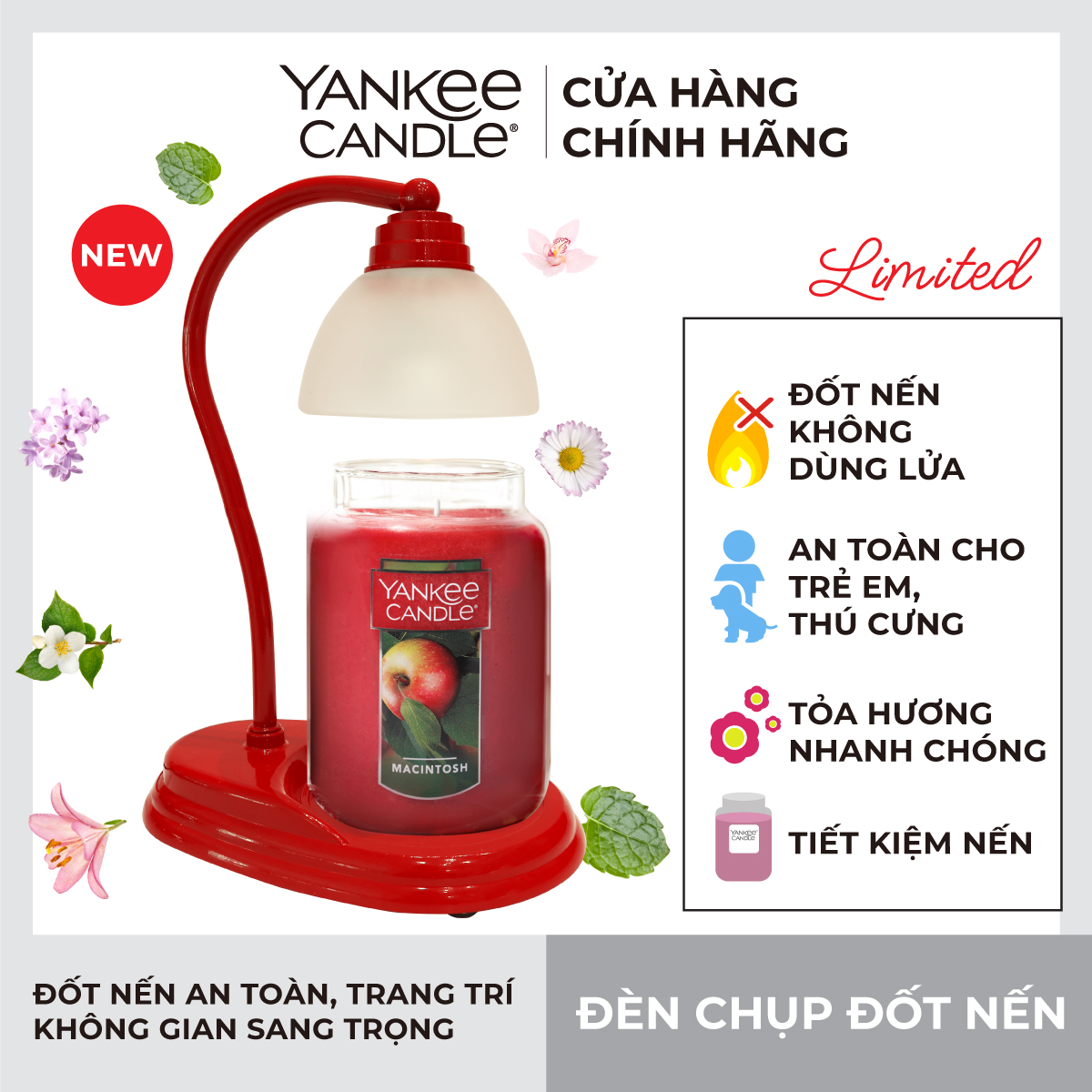Đèn chụp đốt nến Aurora Yankee Candle - Red