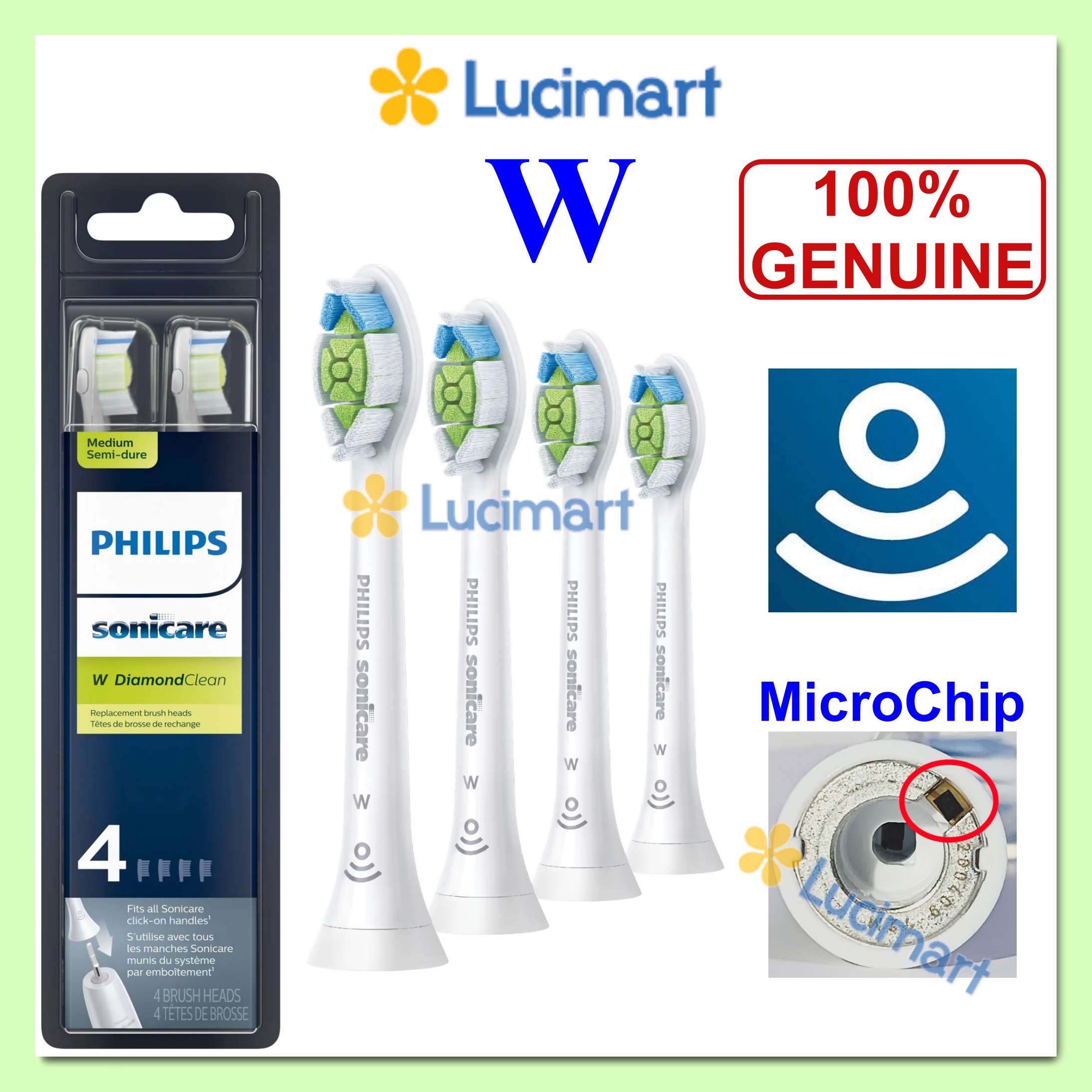 Hộp 4 đầu bàn chải điện Philips Sonicare W Diamond Clean Hàng Mỹ