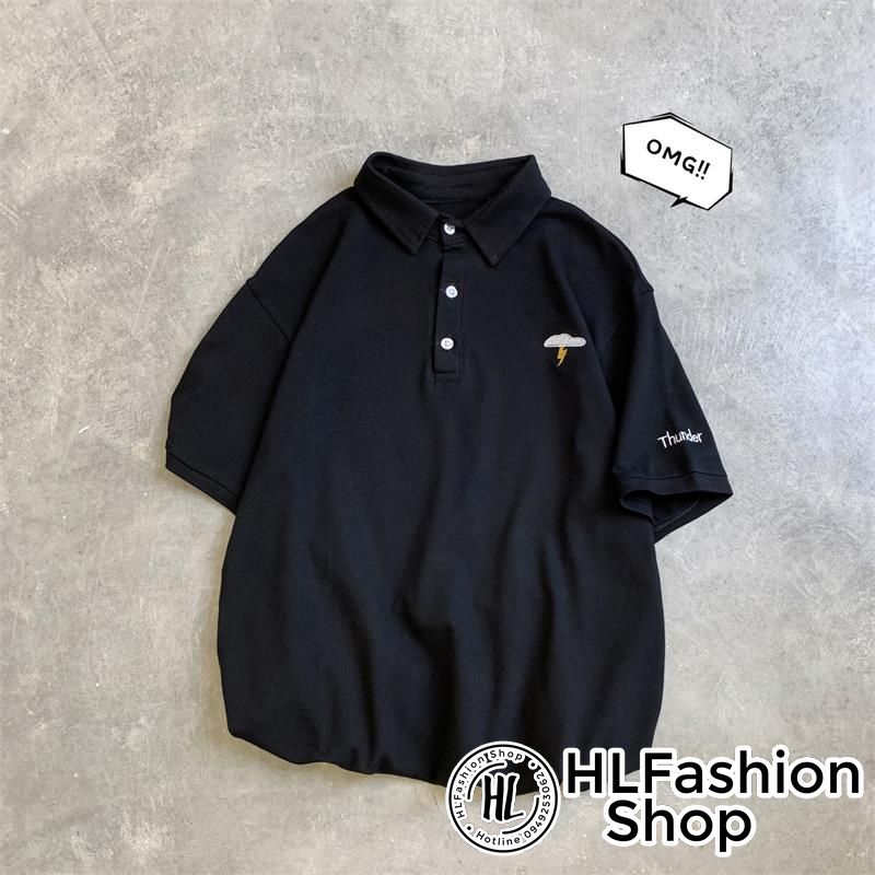 Áo thun polo có cổ tay lỡ Unisex thêu Thời Tiết siêu đáng yêu