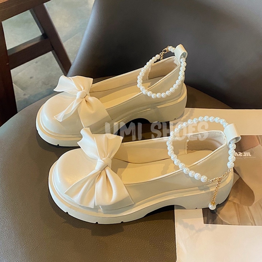 HOT NOWSHIP Giày Lolita Nữ Mary Quai Ngọc Hột Soàn Cài Thời Trang Phối Nơ Màu Đen/Kem Hot Mới Học Sinh Đi Chơi Xinh Đẹp