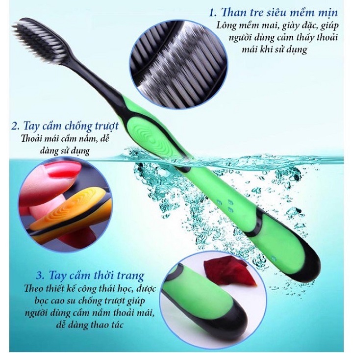 Combo bàn chải đánh răng than tre hoạt tính lông chải siêu mềm bảo vệ răng nướu - bàn chải than hoạt tính giúp chải răng sạch hơn massage nướu